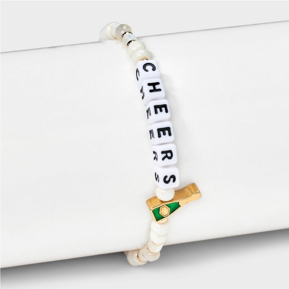 Little Words Project Emily in Paris Cheers Champere Beaded Bracelet M/L NWT - Picture 5 of 5